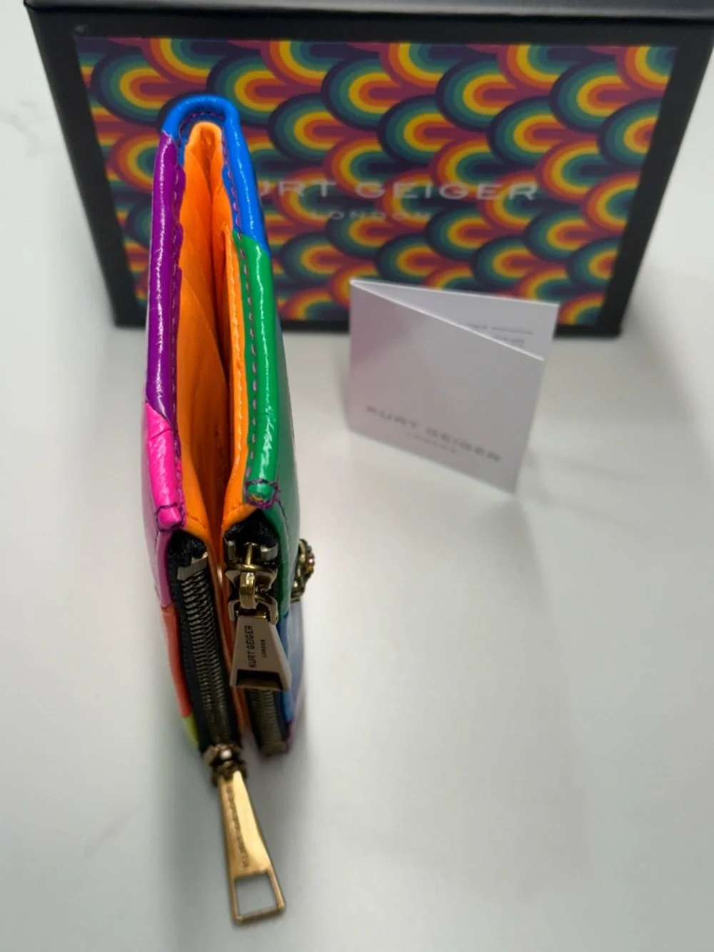 Kurt Geiger Diagonal Colorblock Patent Wallet in Pink, Purple, Blue, Green NWT - Picture 6 of 10